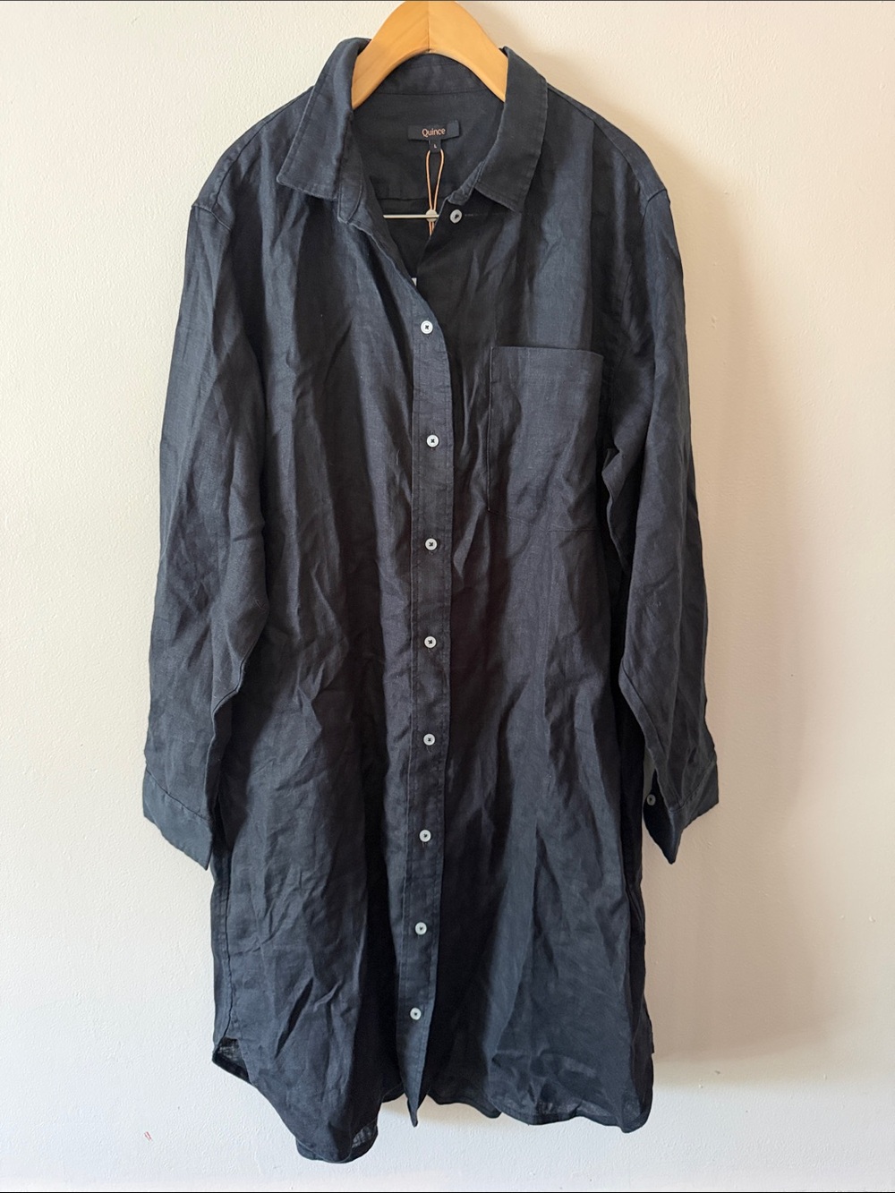 Quince European Linen Shirt Dress in Black - Picture 4 of 10